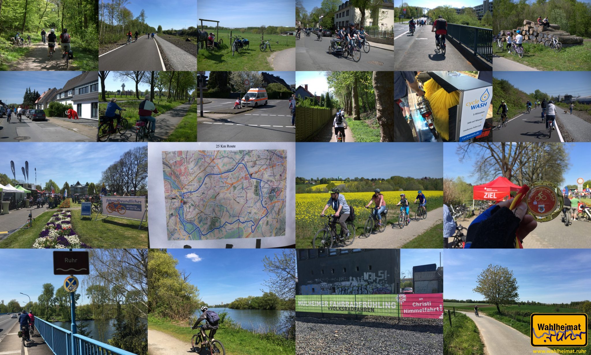 Collage der 25km-Tour über Mülheimer und Essener Stadtgebiet.
